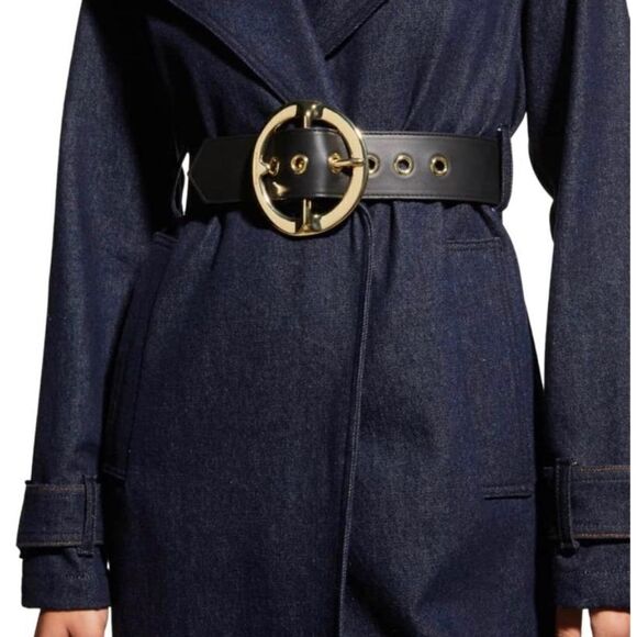 Sergio Hudson Black Signature Buckle Leather Belt Size 28 - Picture 2 of 12